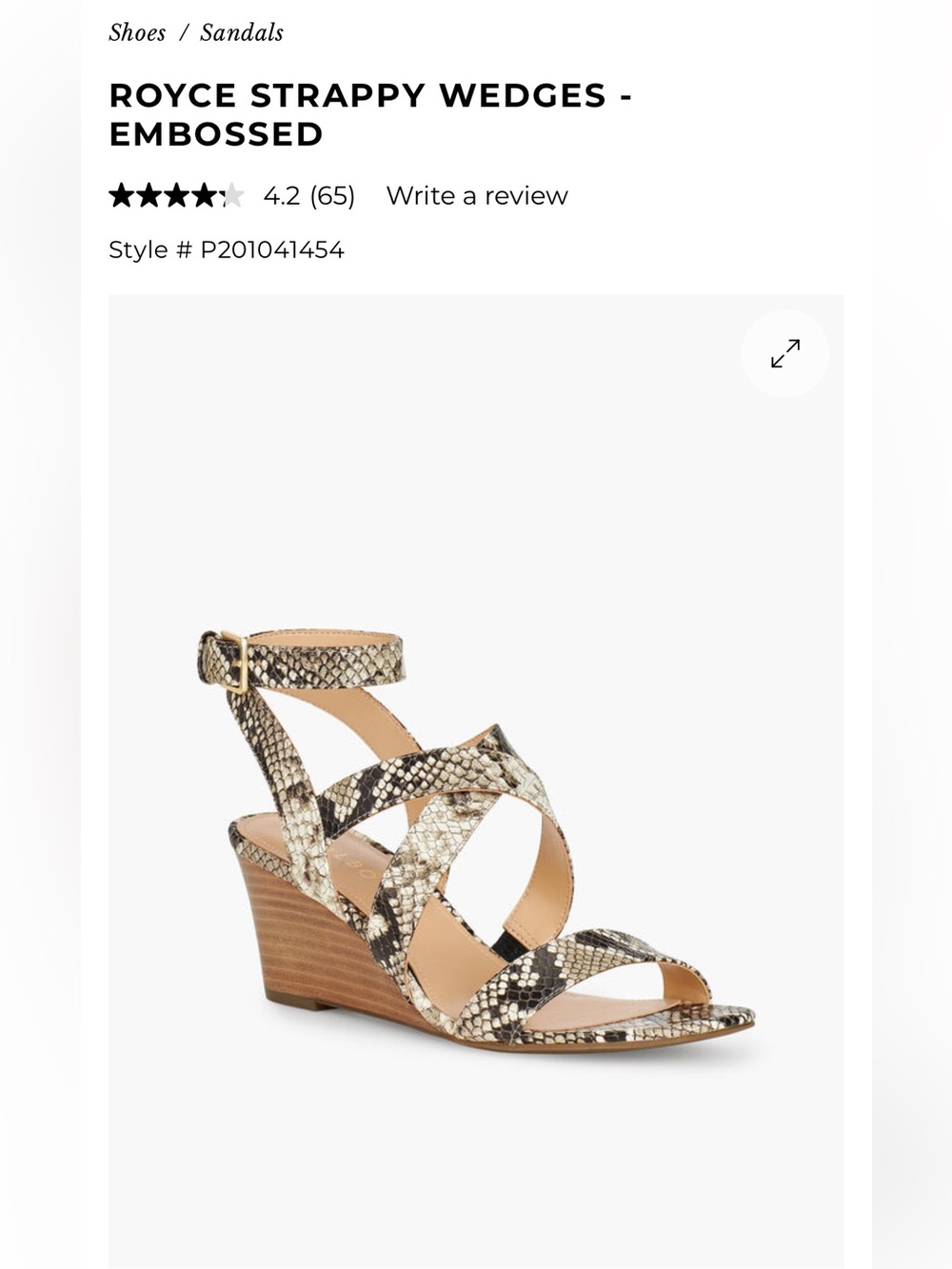 Talbots Royce Embossed Snake-Print Strappy Wedge Sandal - Neutral